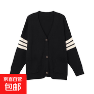 黑色學(xué)院慵懶風(fēng)v領(lǐng)長(zhǎng)袖毛衣外套女春秋2025新寬松中長(zhǎng)款開(kāi)衫上衣 4177黑色 S  【建議80斤-95斤】