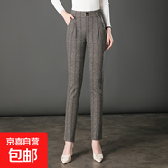 纖衣諾加絨條紋格子哈倫褲大碼中年女褲中老年顯瘦高腰彈力媽 寬紋 32