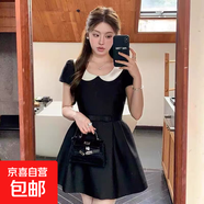 千金風(fēng)娃娃領(lǐng)短袖收腰連衣裙蝴蝶結(jié)miu系小洋裙生日裙D3157 黑色 L 【110-120斤】