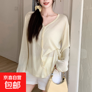 夏季V領(lǐng)針織開(kāi)衫女薄款寬松外穿防曬披肩空調衫外套長(cháng)袖上衣 黃色 均碼