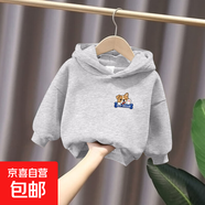 可愛(ài)兒童連帽衛衣2025新款秋冬男童裝中大童加絨加厚洋氣衣服百搭 R2389灰色 100