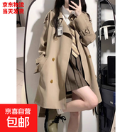 學(xué)院風(fēng)衣外套女春秋季小個(gè)子英倫風(fēng)休閑潮流寬松百搭雙排扣長風(fēng)衣 淺卡其布色【高端品質(zhì)】 2XL