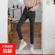 煙灰色加絨牛仔褲女2025秋冬高腰煙管寬松百搭顯瘦直筒八分小個(gè)子 煙灰色(鎖邊九分)薄絨 29