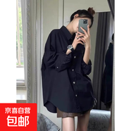 黑色高級感穿搭長袖襯衫女新款寬松顯瘦大碼胖妹妹襯衣 黑色 XL