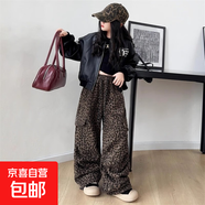 女童秋裝炸街豹紋褲子兒童時(shí)髦工裝褲街舞洋氣中大童春秋款闊腿褲 YL-V2090【咖色豹紋闊腿褲】 160