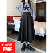 大碼高腰毛呢半身裙2025秋季新款胖mm百搭顯瘦a字裙子小眾長(cháng)裙女 黑色 M