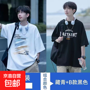 2025夏新款冰絲涼感短袖t恤男生高檔次寬松圓領(lǐng)半袖體恤上衣服-SL 069白+067黑 【二件裝】 3XL 【推薦145-165斤】