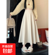 大碼高腰毛呢半身裙2025秋季新款胖mm百搭顯瘦a字裙子小眾長(cháng)裙女 杏色 M