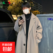 保威特犀牛中長(cháng)款風(fēng)衣外套男生秋冬季英倫風(fēng)痞帥呢子大衣加棉保暖 215卡其色 【特價(jià)撿漏】 XL