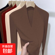 優(yōu)斯宸單/兩件純欲洋氣螺紋顯瘦內(nèi)搭打底緊身v領(lǐng)秋冬季抗起球潮流 咖啡色 【單件裝】 3XL  【建議140-160斤】