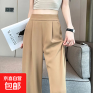 大碼西裝褲女春秋夏新款百搭顯瘦遮肉寬松垂感時(shí)尚高腰直筒休閑褲 卡其色 M 【建議100-110斤】