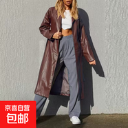 皮風(fēng)衣外套女春秋中長款過膝收腰大衣休閑潮流時(shí)尚氣質(zhì)PU皮衣風(fēng)衣 咖啡色 XL