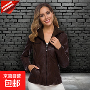 女士皮夾克連帽長(cháng)袖拉鏈PU皮外套美式復古休閑氣質(zhì)女式機車(chē)服上衣 咖啡色 XS