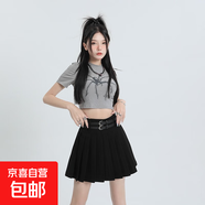 小個(gè)子灰色半身裙黑色百褶裙女秋季xs性感jk裙短裙高裙子 黑色 5XL