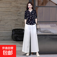 長袖波點(diǎn)襯衫春秋季2025年氣質(zhì)新款設(shè)計(jì)洋氣小衫時(shí)尚短款上衣套裝 黑點(diǎn)加白褲 5XL 121-130斤