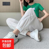 冰絲速干運動褲女春秋夏款防曬褲子網(wǎng)紗拼接空調(diào)褲九分束腳哈倫褲 白色【有內(nèi)里】 XL 【建議115-130斤】
