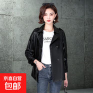 皮衣女夾克2025春秋款歐美復(fù)古中長款女裝寬松遮肉百搭翻領(lǐng)皮外套 黑色【高質(zhì)量】 M