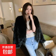 仿狐貍毛皮草外套女短款顯瘦時(shí)尚百搭大衣年輕款2025秋冬顯瘦減齡 黑色 XL 建議110-120