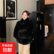 仿狐貍毛大衣皮草女2025冬季新款時(shí)尚短款毛毛外套加厚顯瘦名媛風(fēng) 黑色(加棉加厚拉鏈款) XL ( 建議120-130斤)