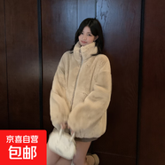 2025秋冬新款仿懶兔毛絨仿皮草外套年輕款時(shí)尚寬松毛茸外套高級(jí)感 杏色 S (建議體重80-100斤)