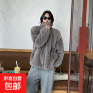 2025秋冬新款仿懶兔毛絨仿皮草外套年輕款時(shí)尚寬松毛茸外套高級感 灰色 S (建議體重80-100斤)