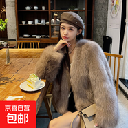 2025新款冬季環(huán)保狐貍毛皮草外套女士洋氣時(shí)尚短款毛毛大衣高級(jí)感 可可色(有口袋有掛鉤) M 建議90-100斤