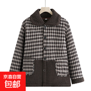 金狐貍媽媽冬裝格子外套加絨加厚洋氣棉襖棉服中老年女裝秋冬款時 黑白格 638 5XL 建議150-165斤