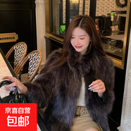 仿狐貍毛大衣皮草女2025冬季新款時(shí)尚短款毛毛外套加厚顯瘦名媛風(fēng) 深灰色(加棉加厚拉鏈款) 2XL (建議130-140斤 )