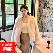 2025新款冬季環(huán)保狐貍毛皮草外套女士洋氣時(shí)尚短款毛毛大衣高級(jí)感 白色(有口袋有掛鉤) L 建議100-110斤