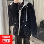 顯瘦顯高毛呢大衣男秋冬舒適潮流休閑寬松上衣大碼帥氣青少年風衣 【潮男毛呢-大衣】黑色 2XL 【建議125-145斤】