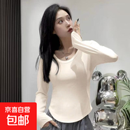 優(yōu)斯宸小個(gè)子打底衫女內搭秋冬新款韓版修身不規則下擺長(cháng)袖t恤女 白色 【單件裝】 XL  【建議110-125斤】