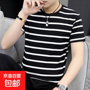 夏季短袖T恤男士打底衫潮流圓領(lǐng)青少年運(yùn)動(dòng)T恤短袖 JS條紋短袖 條紋黑色 XL
