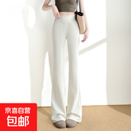 【哥弟同款】上美松緊腰微喇休閑褲女高個子2025新款運動喇叭褲 米白色常規(guī) 建議身高165-170選擇 L 【110-120斤】