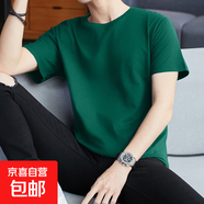 夏季男T恤純色潮流百搭情侶修身學(xué)生青少年白色打底衫 JS純棉短袖 叢林綠 3XL
