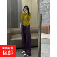 優(yōu)斯宸單/兩件秋冬季款長(cháng)袖t恤女不規則內搭寬松百搭韓版打底衫洋 姜黃色 【單件裝】 3XL  【建議140-160斤】