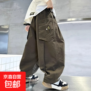 童裝2025春秋新款工裝褲兒童兩色寬松垮褲男童百搭中大童休閑褲潮 XGT-G65【咸菜綠色寬松工裝褲】 170