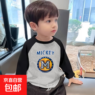 純棉男童長(cháng)袖T恤2025新款兒童中小童寶寶打底衫拼色秋季上衣 【插肩長(cháng)T】灰色-631 100 cm 建議身高90-100cm