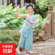 女童傣族服飾潑水節(jié)云南旅游衣服少數(shù)民族風(fēng)套裝兒童秋季長袖套裝 女童含披肩不配腰鏈 120 cm