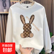 【重磅華棉】印花秋冬衛(wèi)衣男春秋季韓版新款圓領(lǐng)寬松上衣chic港風(fēng) 白色 V303古奇兔 L