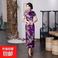 中國風民族改良長款旗袍加肥大碼印花旗袍裙新中式連衣裙女2025新 C0157-7紫羅蘭 XL 建議110-120斤