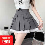 設計感百褶裙女灰色蕾絲花邊拼接小眾辣妹a字短裙2025新款半身裙 灰色 XL