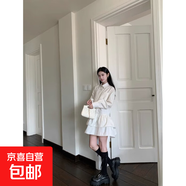 裙子女蕾絲花邊小眾a字裙春長袖白色襯衫連衣裙 白色 XL