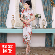 中國風民族改良長款旗袍加肥大碼印花旗袍裙新中式連衣裙女2025新 C0177白色 XL 建議110-120斤