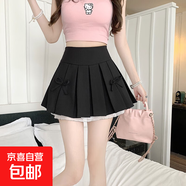 設(shè)計感百褶裙女灰色蕾絲花邊拼接小眾辣妹a字短裙2025新款半身裙 黑色 S