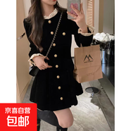 法式小香赫本風(fēng)黑色絲絨連衣裙子女早秋季2025年新款氣質(zhì)收腰短裙 千金感小黑裙 XL