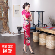 中國風民族改良長款旗袍加肥大碼印花旗袍裙新中式連衣裙女2025新 C0157-4玫紅 6XL 建議160-170斤