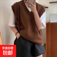 25秋冬新款女羊毛衫馬甲背心針織衫V領(lǐng)寬松疊穿外搭上衣百搭背心 咖啡色 S 建議75-95