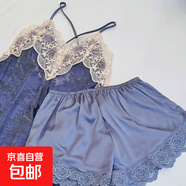 感金絲絨吊帶裙氣質(zhì)時(shí)尚性感女士輕奢法式網(wǎng)紅純欲性感家居服 灰藍(lán)色【吊帶+短褲】 XL