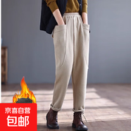 加絨/不加絨加大碼復古休閑褲衛褲寬松顯瘦哈倫長(cháng)褲運動(dòng)褲工裝褲 9151卡其色【加絨加厚】 L 【建議100-115斤】
