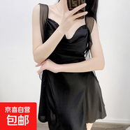 性感睡衣女夏季冰絲吊帶睡裙蕾絲純欲風(fēng)帶胸墊 優(yōu)雅黑【吊帶+胸墊】 L